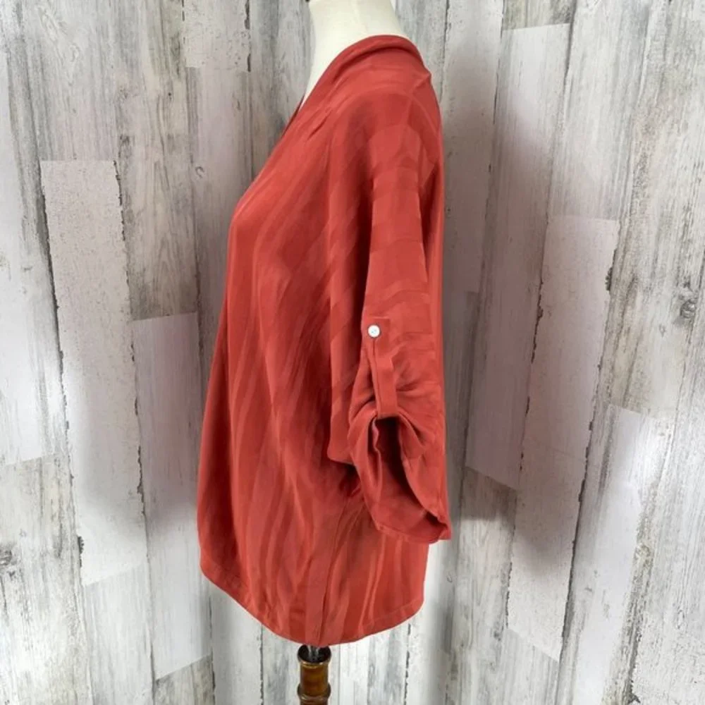 Tina Jo Women's Orange Stripe 3/4 Sleeve Shirt Top‎ Blouse Sz M